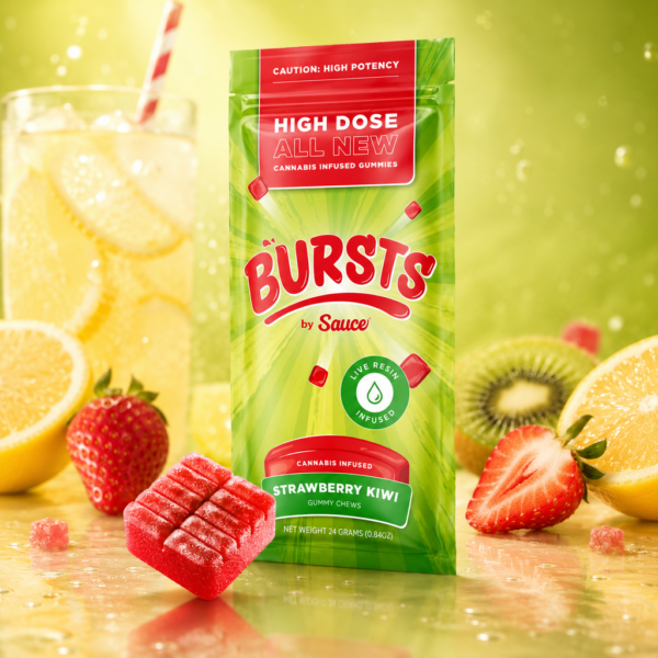 Bursts by Sauce Strawberry Kiwi 800mg Live Resin Gummies at King Kong Dispensary Georgetown DC