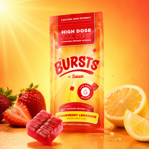 Bursts by Sauce Strawberry Lemonade 800mg Live Resin Gummies at King Kong Dispensary Georgetown DC