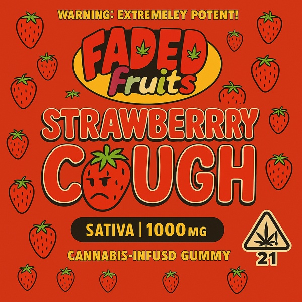 Faded Fruits Gummies "Strawberry Cough" (1000mg) Qty: 5 pieces (Sativa)
