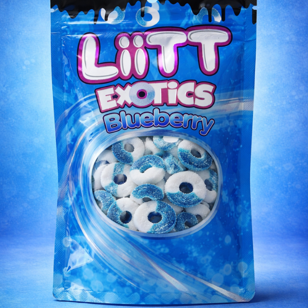 Liitt Exotics Blueberry indica-dominant hybrid gummies available in Arlington VA and Washington DC
