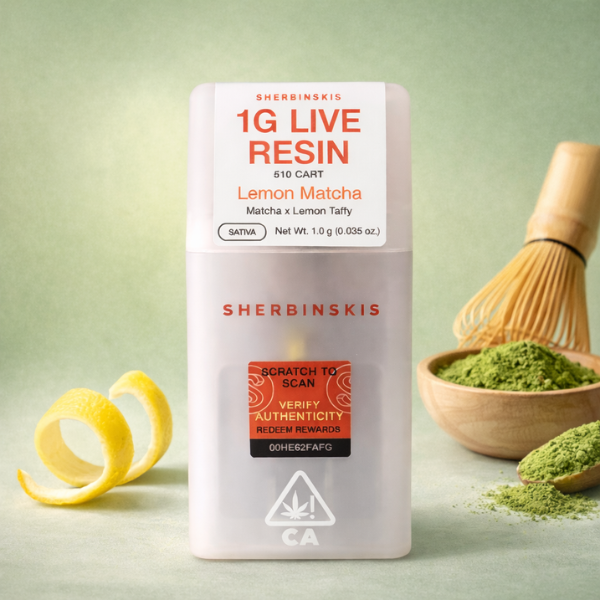 Sherbinskis Lemon Matcha sativa vape cart available in Arlington VA and Washington DC