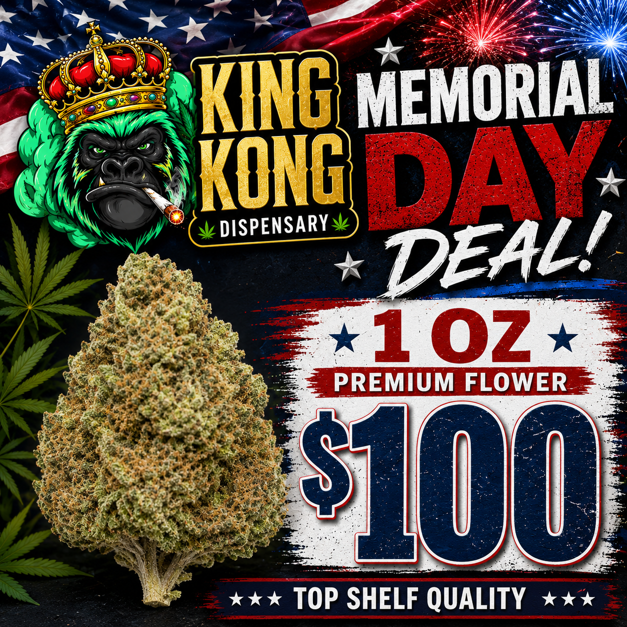 king-kong-dispensary-memorial-weekend-deal-1oz-premium-flower-100-georgetown-dc King Kong Dispensary Memorial Weekend Deal – 1 Oz Premium Top Shelf Flower $100 in Georgetown Washington DC & Arlington VA