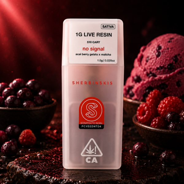 Sherbinskis No Signal 1G live resin 510 cart sativa vape with acai berry gelato and matcha flavor at King Kong Dispensary Georgetown Washington DC Arlington VA
