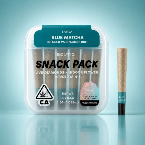 Boutiq Blue Matcha infused mini prerolls 5 pack at King Kong Dispensary
