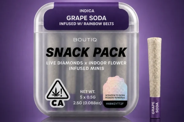 Boutiq Grape Soda infused mini prerolls 5 pack at King Kong Dispensary