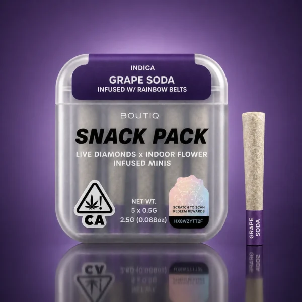 Boutiq Grape Soda infused mini prerolls 5 pack at King Kong Dispensary
