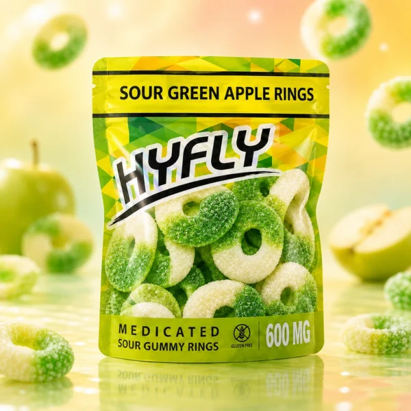 HyFly | Sour Green Apple Rings | THC Gummies | Edibles - 600mg