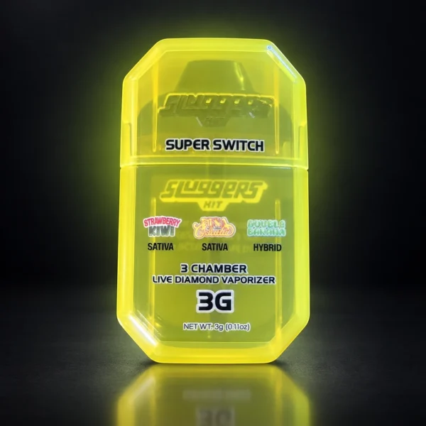 Sluggers Hit Super Switch | Strawberry Kiwi + Piña Colada + Double Banana | 3-Chamber Live Diamond Disposable – 3G