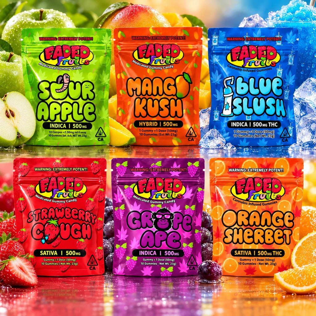 Faded Fruits Gummies Deal 3 for 120 Faded Fruits 500mg gummy packages