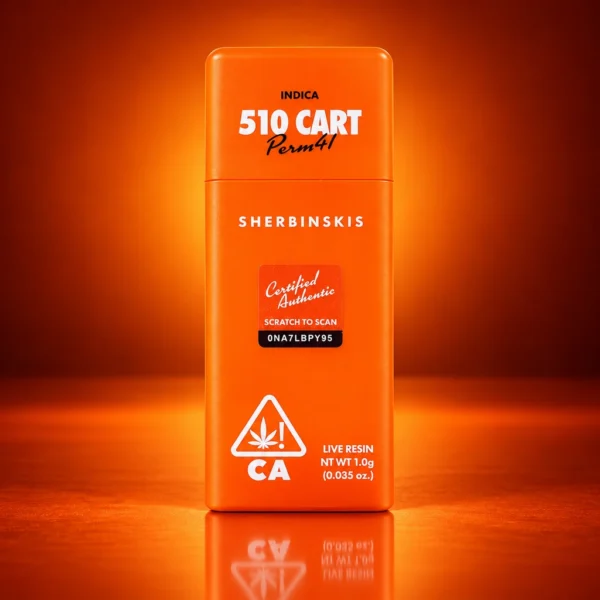 Sherbinskis Perm41 Live Resin cart 1g Indica 510 cartridge packaging