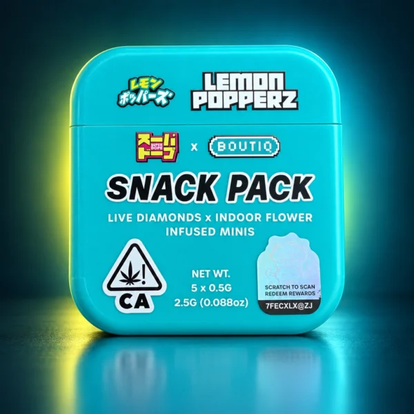Snack Pack Lemon Popperz minis preroll 5-pack cyan tin with live diamonds infusion